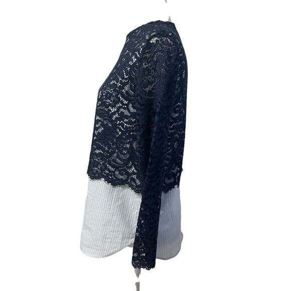 SANDRO PARIS Medium Lace Pinstriped Combo Blouse Long Sleeve Blouse - Picture 7 of 11